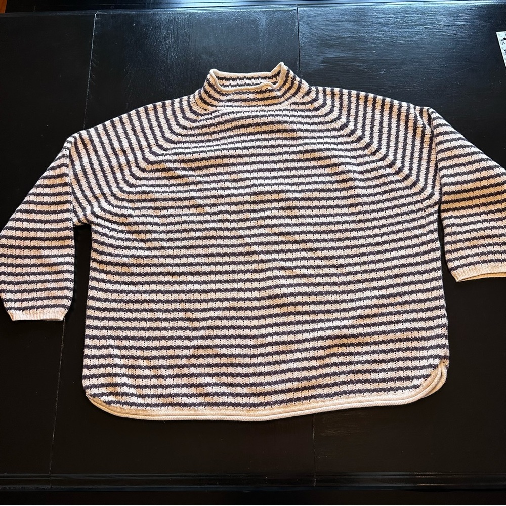 Vintage XXL Striped Black and White Sweater Knit Turtleneck